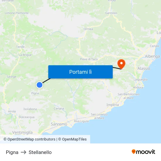 Pigna to Stellanello map