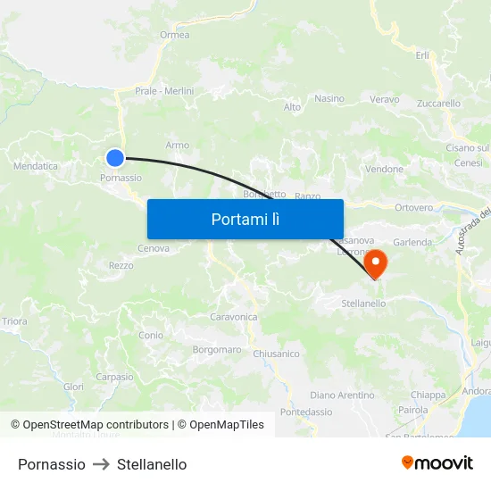 Pornassio to Stellanello map