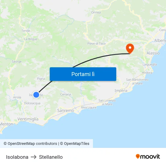 Isolabona to Stellanello map
