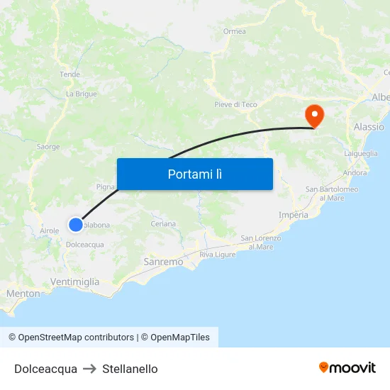 Dolceacqua to Stellanello map
