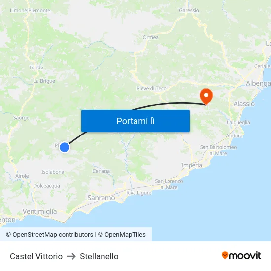 Castel Vittorio to Stellanello map