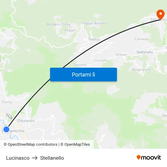 Lucinasco to Stellanello map