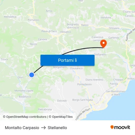 Montalto Carpasio to Stellanello map