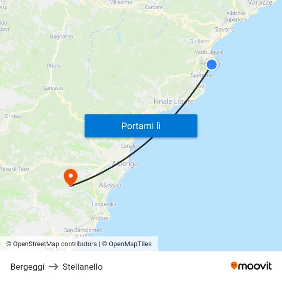 Bergeggi to Stellanello map