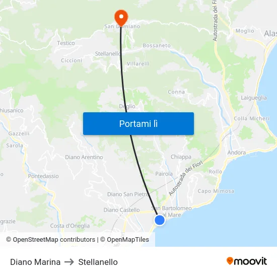 Diano Marina to Stellanello map