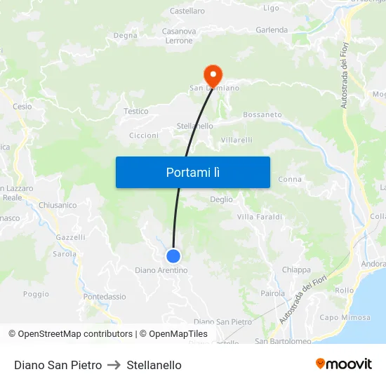 Diano San Pietro to Stellanello map