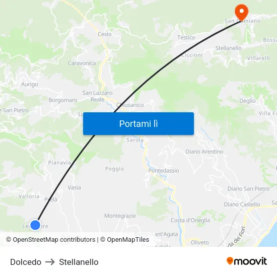 Dolcedo to Stellanello map