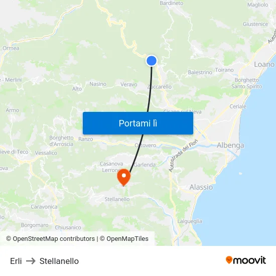 Erli to Stellanello map