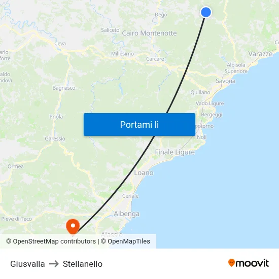 Giusvalla to Stellanello map