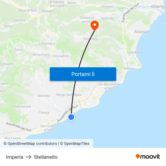 Imperia to Stellanello map