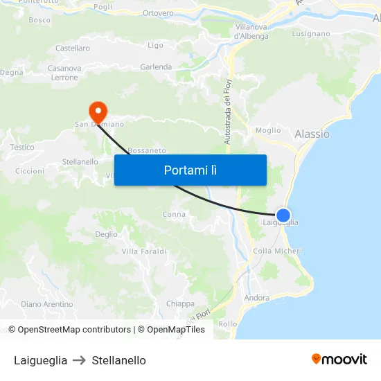 Laigueglia to Stellanello map