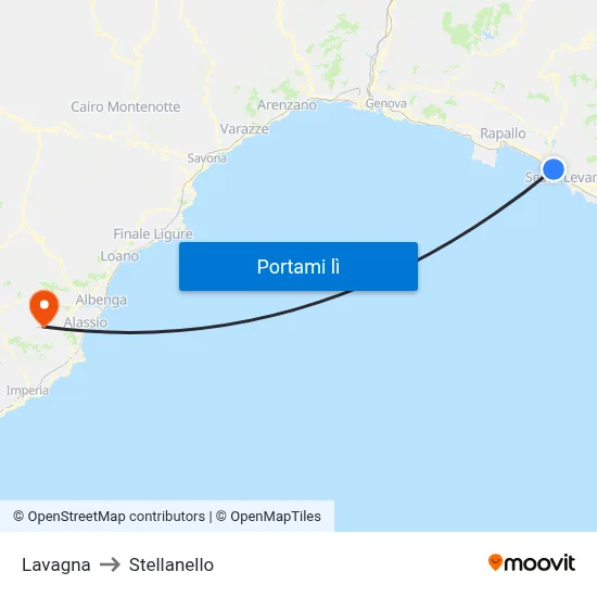 Lavagna to Stellanello map