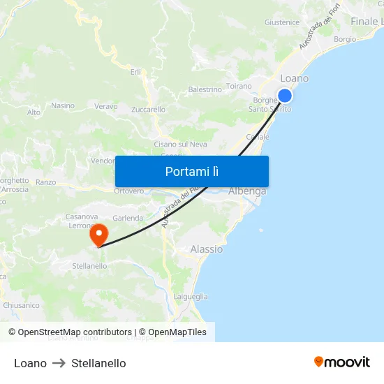 Loano to Stellanello map