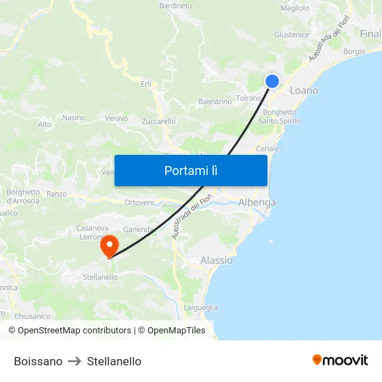 Boissano to Stellanello map