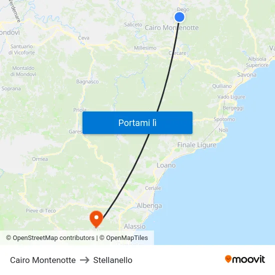 Cairo Montenotte to Stellanello map