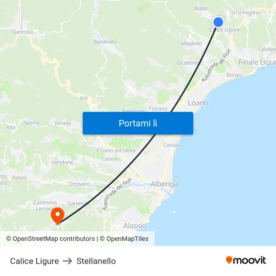 Calice Ligure to Stellanello map