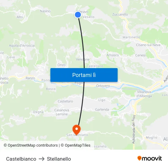 Castelbianco to Stellanello map