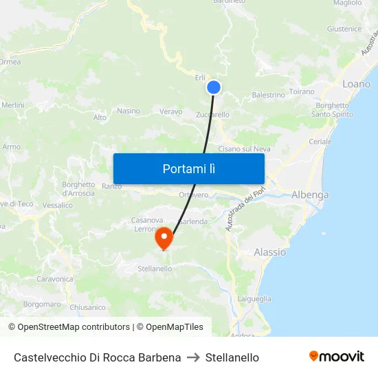 Castelvecchio Di Rocca Barbena to Stellanello map