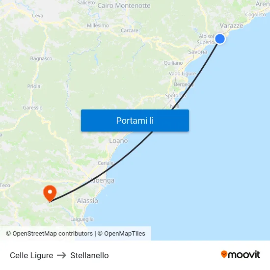 Celle Ligure to Stellanello map