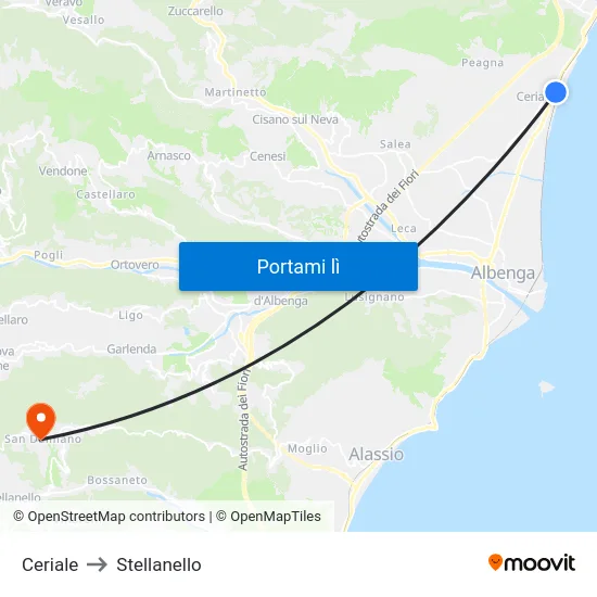 Ceriale to Stellanello map