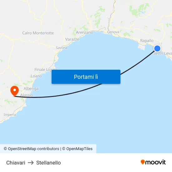 Chiavari to Stellanello map
