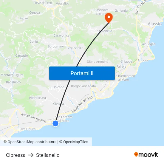 Cipressa to Stellanello map