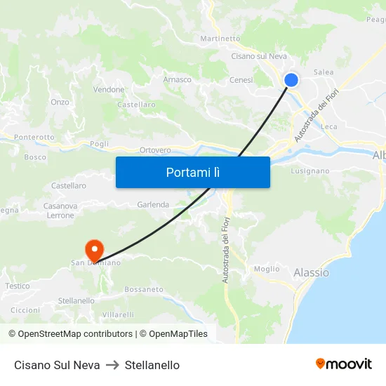 Cisano Sul Neva to Stellanello map