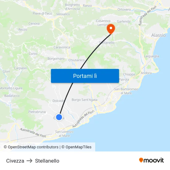 Civezza to Stellanello map