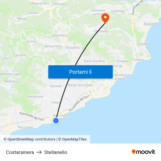 Costarainera to Stellanello map