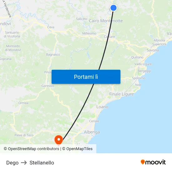 Dego to Stellanello map