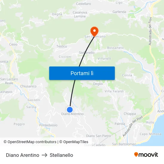 Diano Arentino to Stellanello map
