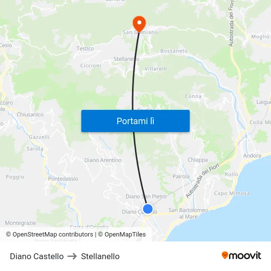 Diano Castello to Stellanello map