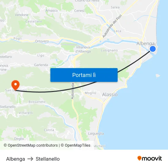 Albenga to Stellanello map