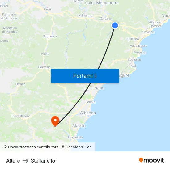 Altare to Stellanello map