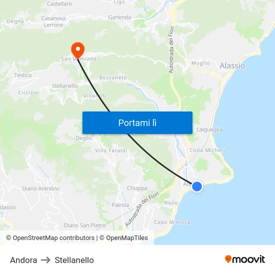 Andora to Stellanello map
