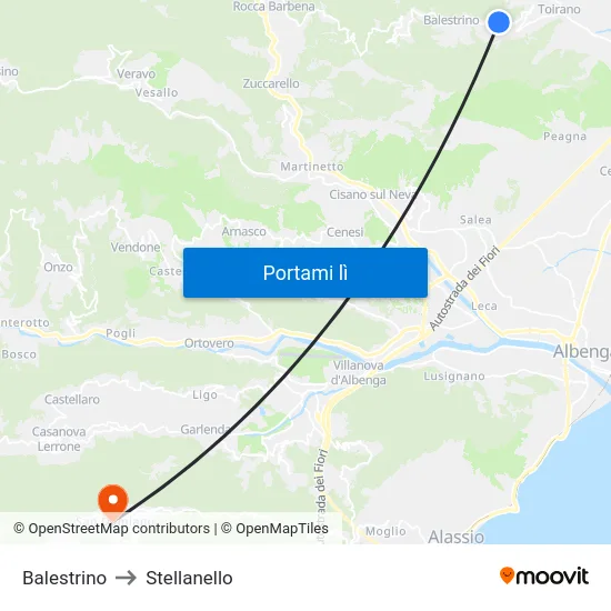 Balestrino to Stellanello map