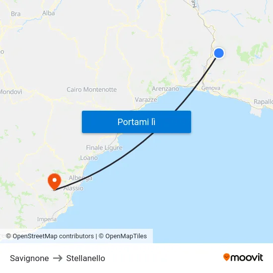 Savignone to Stellanello map