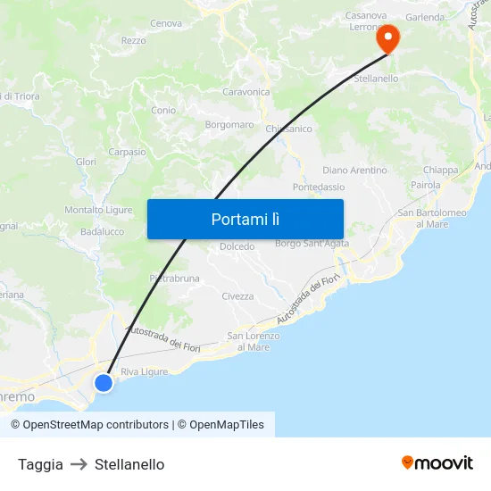 Taggia to Stellanello map