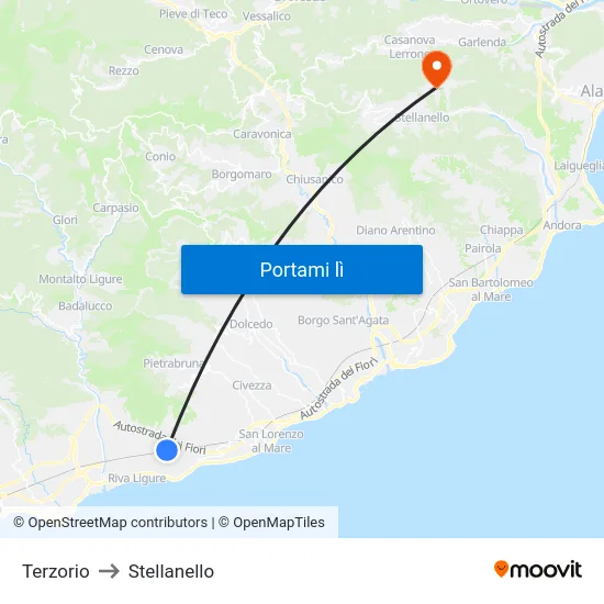 Terzorio to Stellanello map