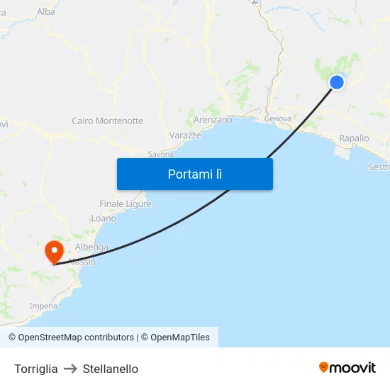 Torriglia to Stellanello map