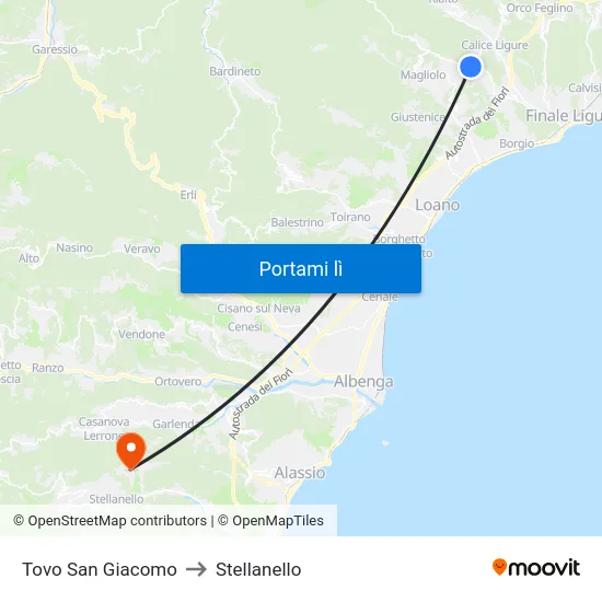 Tovo San Giacomo to Stellanello map