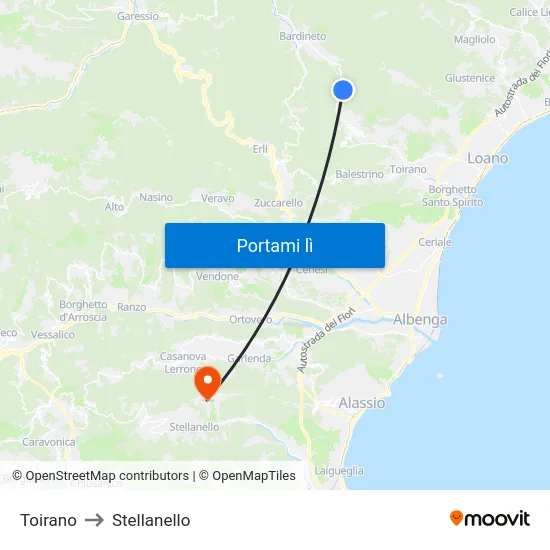 Toirano to Stellanello map