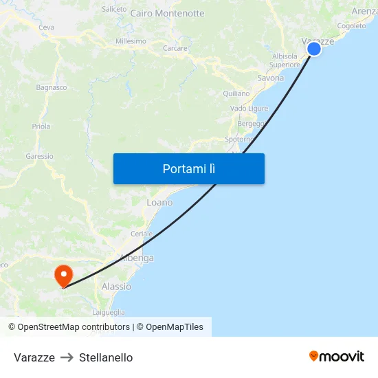 Varazze to Stellanello map