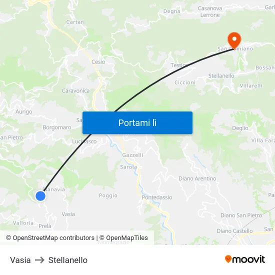 Vasia to Stellanello map