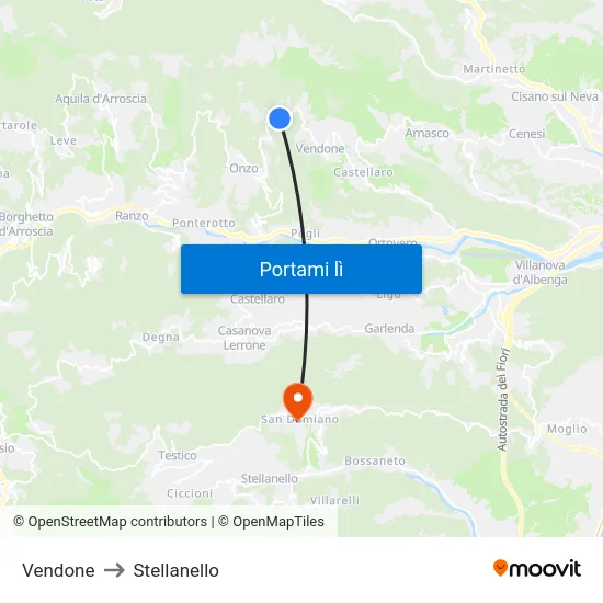 Vendone to Stellanello map