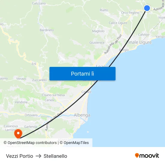 Vezzi Portio to Stellanello map