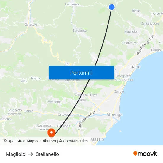 Magliolo to Stellanello map