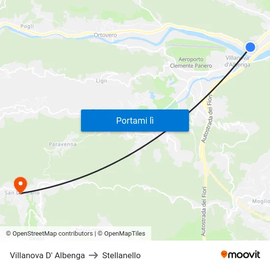 Villanova D' Albenga to Stellanello map