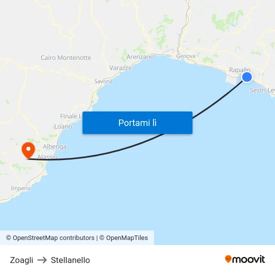 Zoagli to Stellanello map