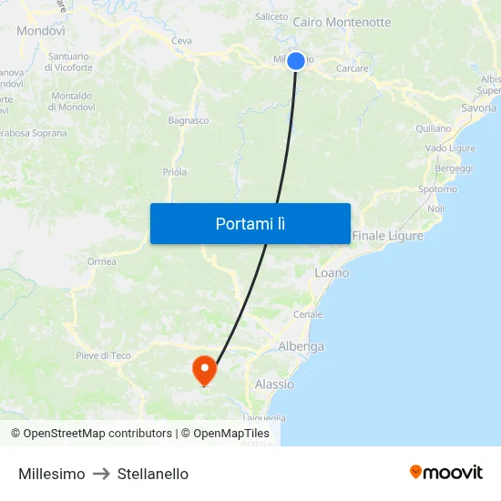 Millesimo to Stellanello map